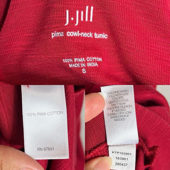 J.Jill Pima Cowl Neck Tunic Top red, long sleeve, size S, made in Peru - Picture 7 of 7